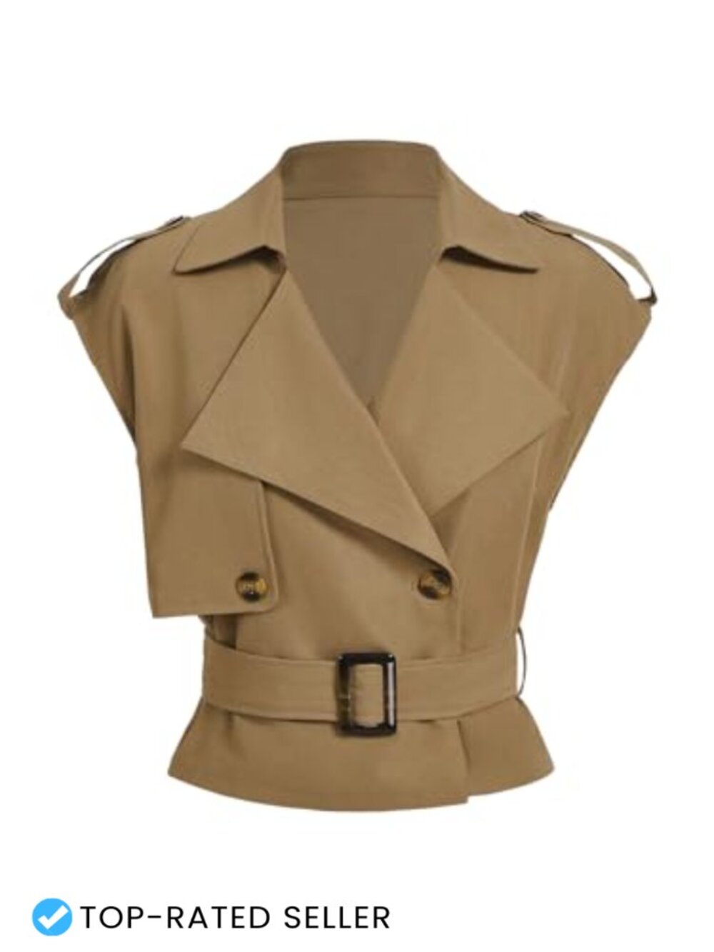 Cropped Trench Coat Short Sleeve Belted Button Mini Polyester